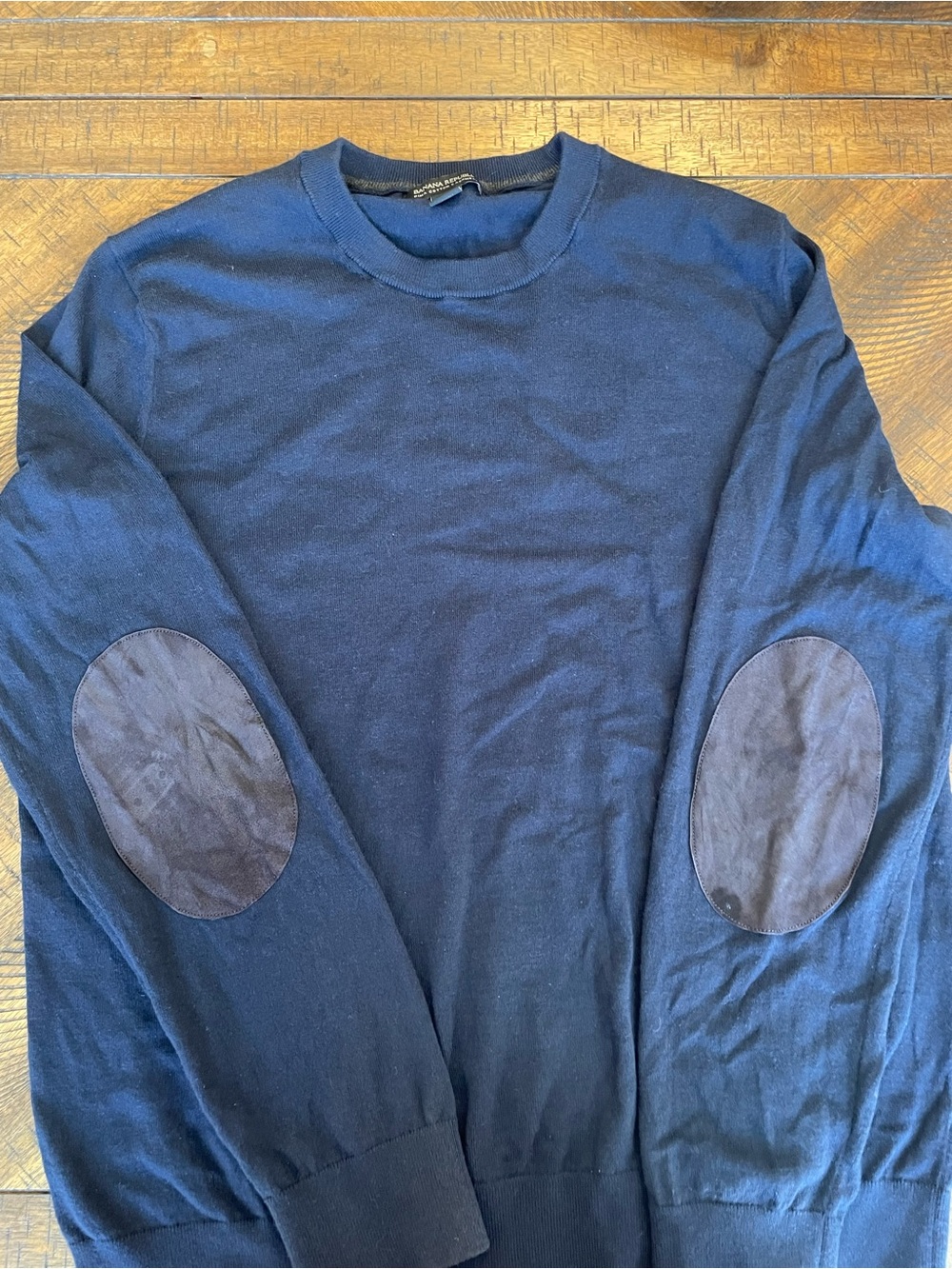 Banana Republic Men’s Cashmere Navy Crewneck Sweater with Elbow Patches
